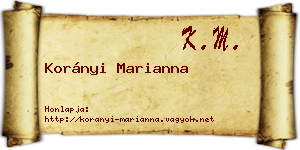 Korányi Marianna névjegykártya